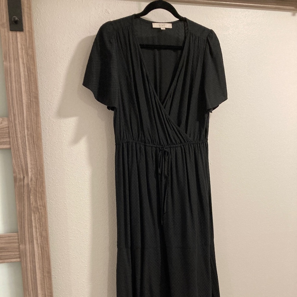 Black LOFT faux wrap midi dress